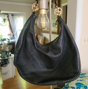 Gucci Guccissima Twin Black Leather Bag